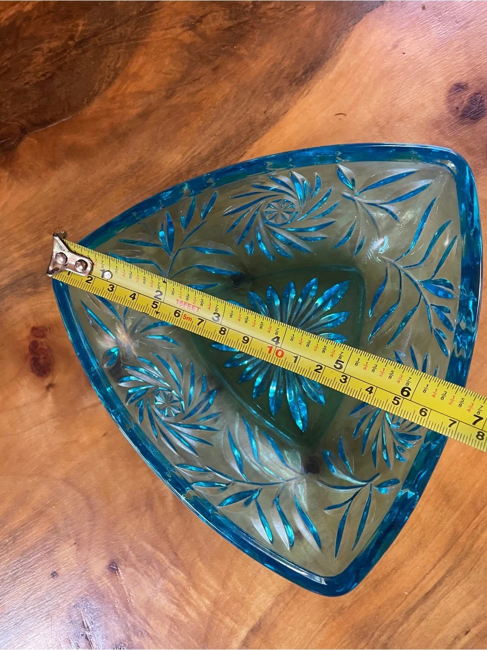 MCM Vintage HAZEL ATLAS Capri Blue Glass Pinwheel Triangle Lidded Candy Dish